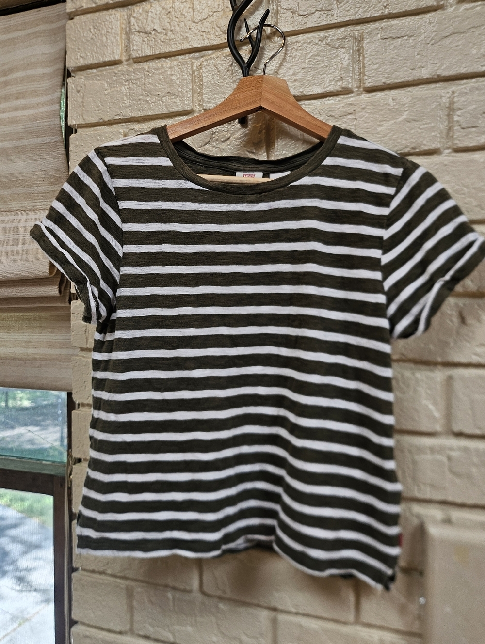 Levi's Olive and White Striped Short Sleeve Tee